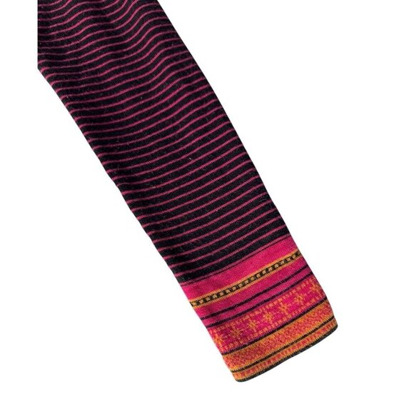 VTG Obermeyer Woman's Sz L Full Zip Black Pink Yellow Fair Isle Cardigan Sweater - Picture 9 of 11